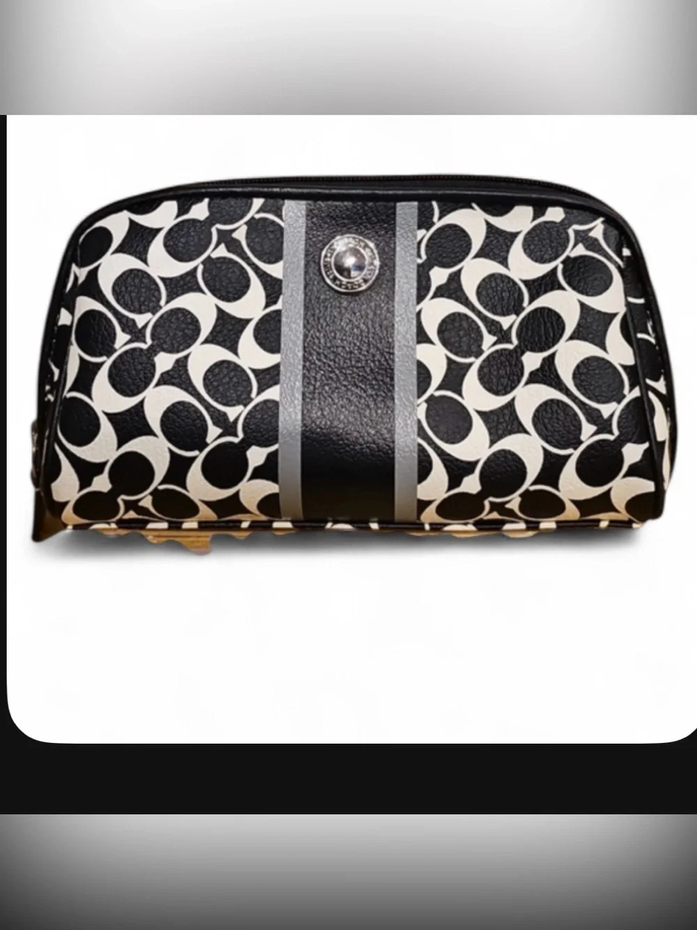 Coach Black & White Signature Stripe Cosmetic Case